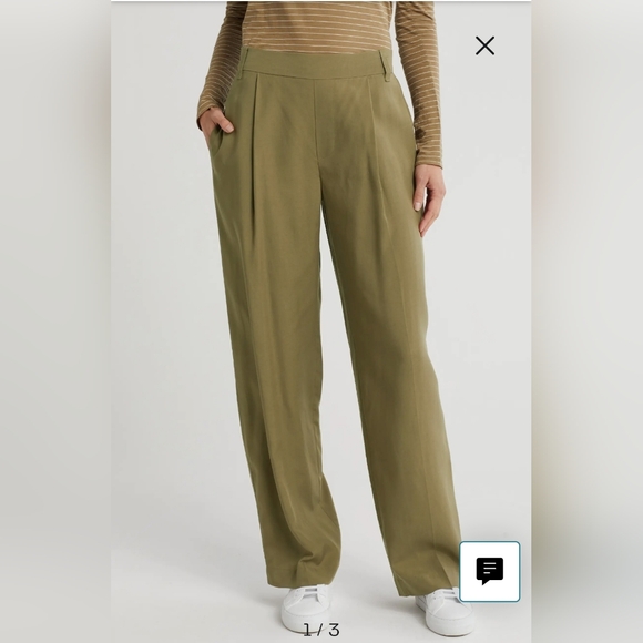 Vince Pants - NWOT Vince Women Olive Green Linen Blend Pull On Straight Leg‎ Pants XXL